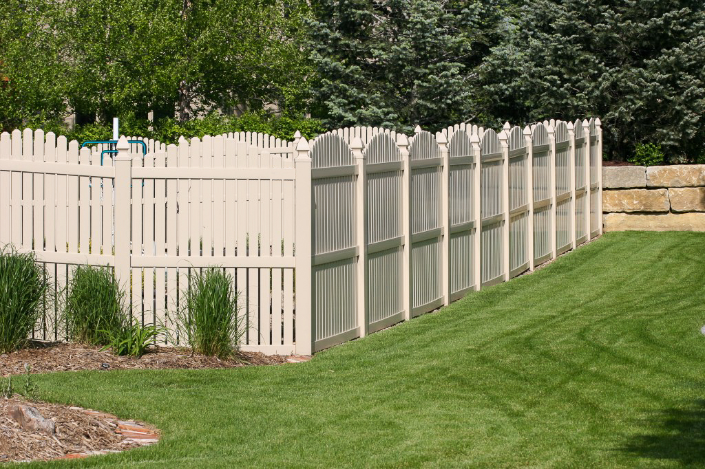 Amerifence Corporation Salina, Kansas - Vinyl Fencing, 6' overscallop picket tan 554